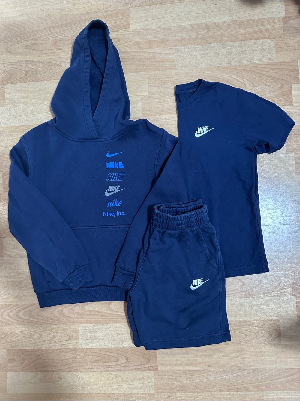 Nike Navy Blue Hoodie, Tee & Shorts Set